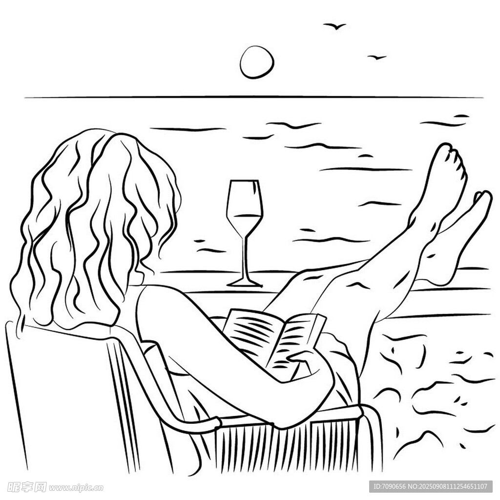 海邊愜意閱讀的女子