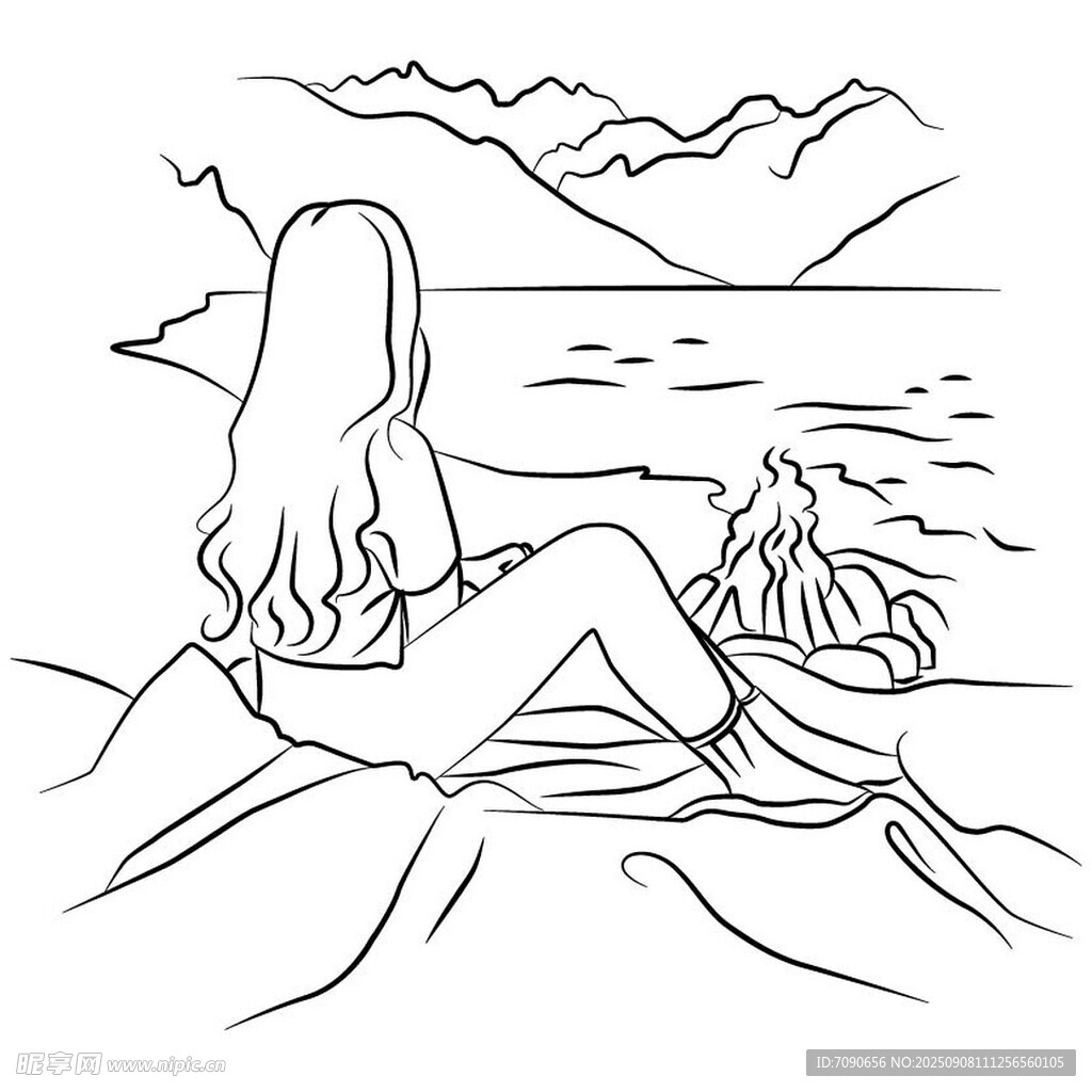 女子與狗海邊愜意時光