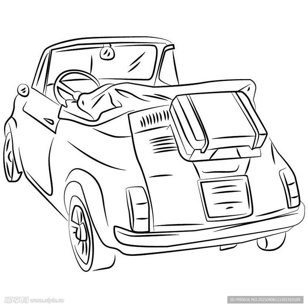 復(fù)古敞篷車線條插畫