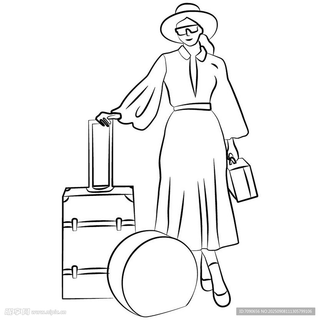 旅行女性與行李箱插畫