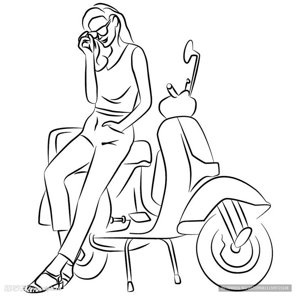 女子倚坐踏板摩托車
