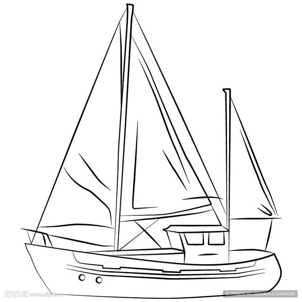 簡約線條帆船素描圖