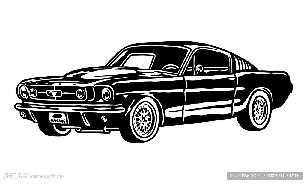 經(jīng)典復(fù)古肌肉車黑白插畫
