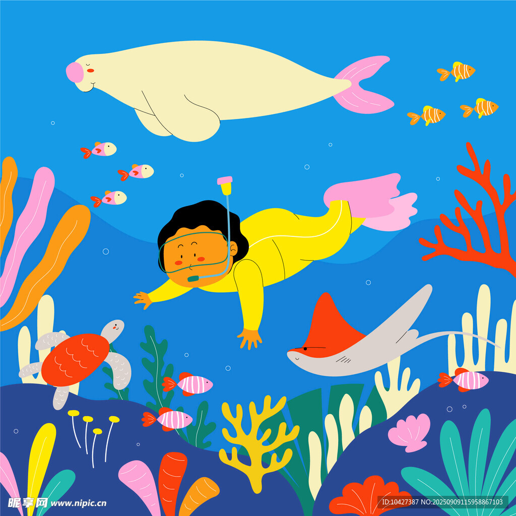 海底小女孩與海獅共游