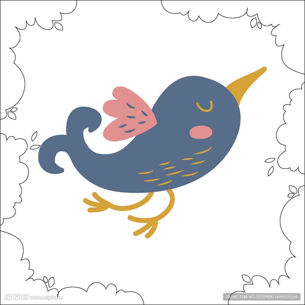 可愛藍色小鳥插畫