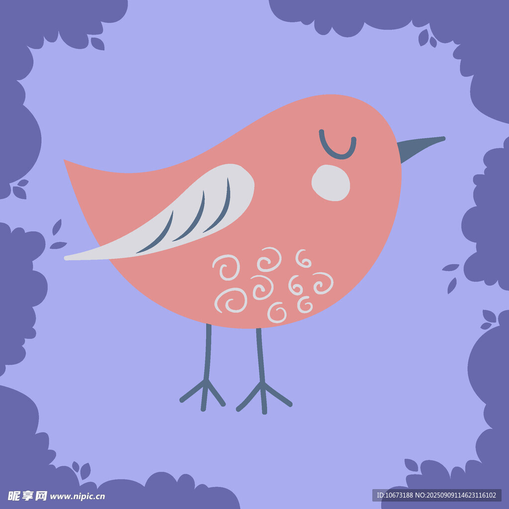 粉色小鳥(niǎo)于紫色背景中