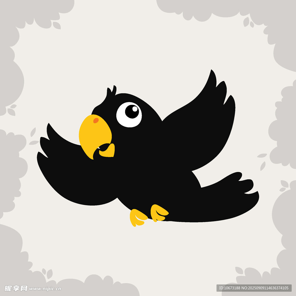飛翔的卡通黑鳥