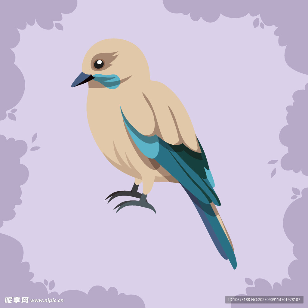 可愛藍尾小鳥插畫