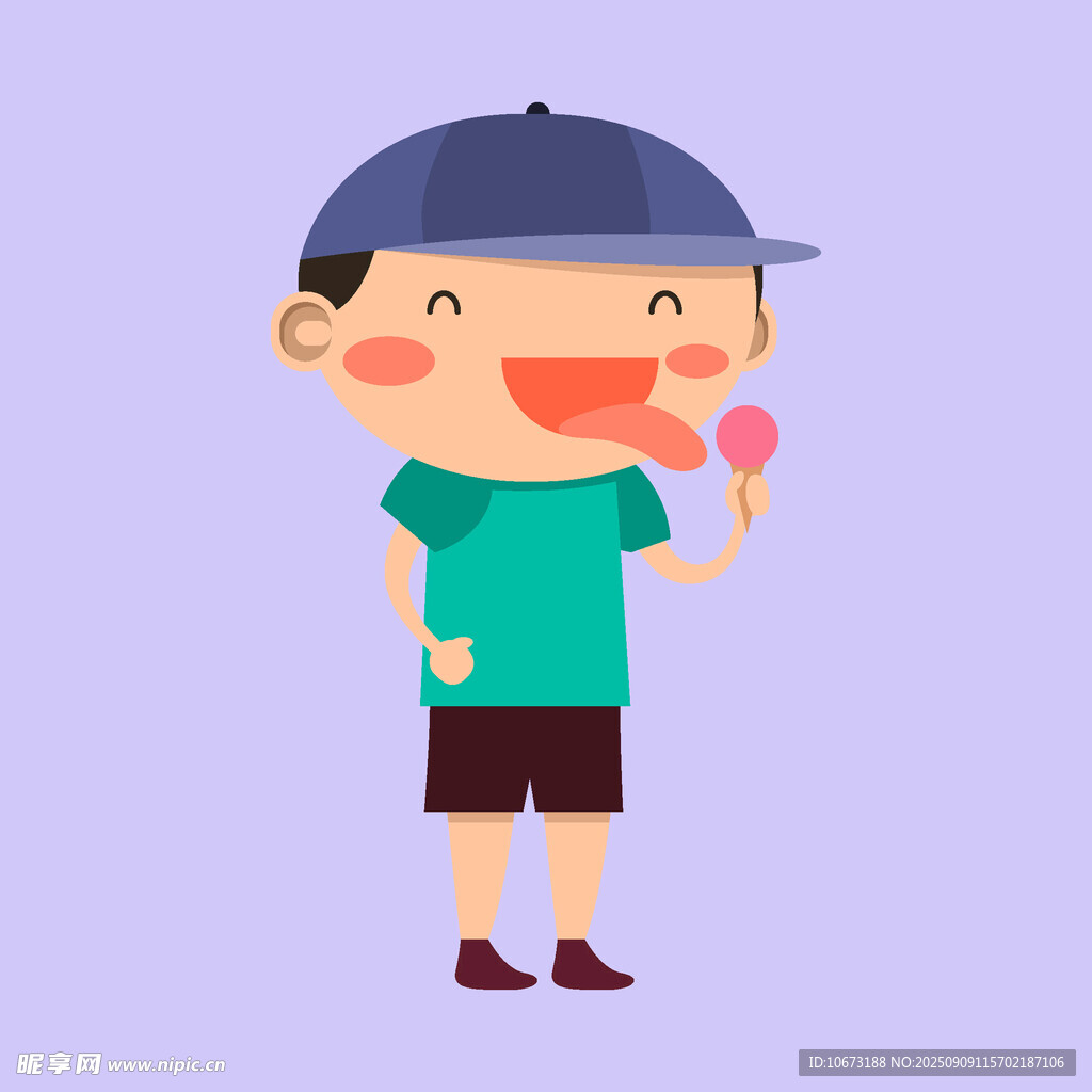戴帽男孩開心吃冰淇淋