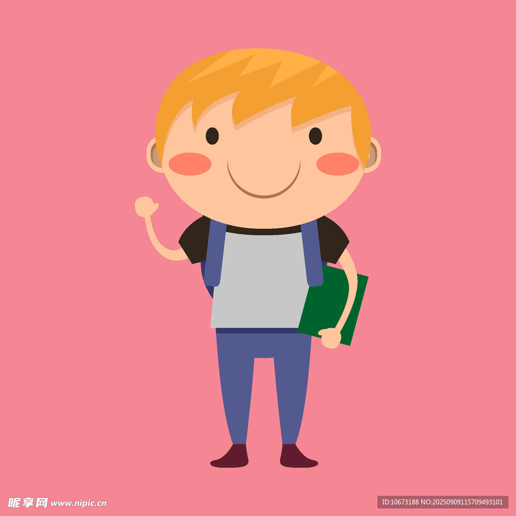微笑男孩手持書(shū)本打招呼