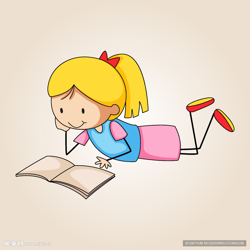 趴著看書的可愛小女孩