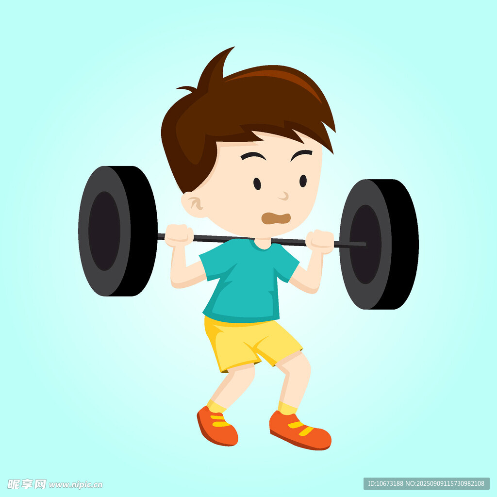 男孩奮力舉杠鈴
