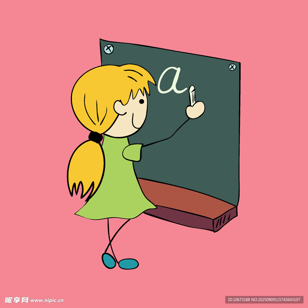 小女孩黑板前書寫字母