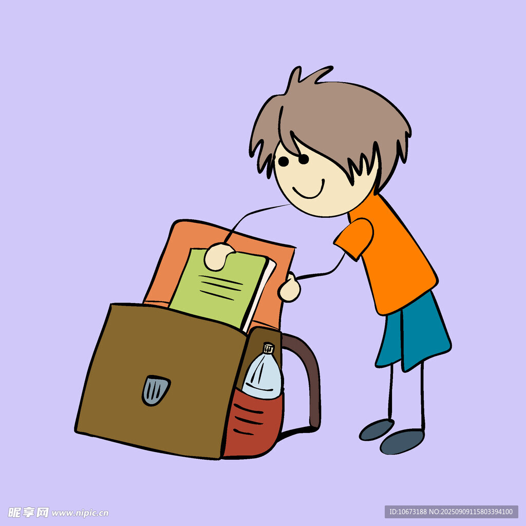 男孩整理書包