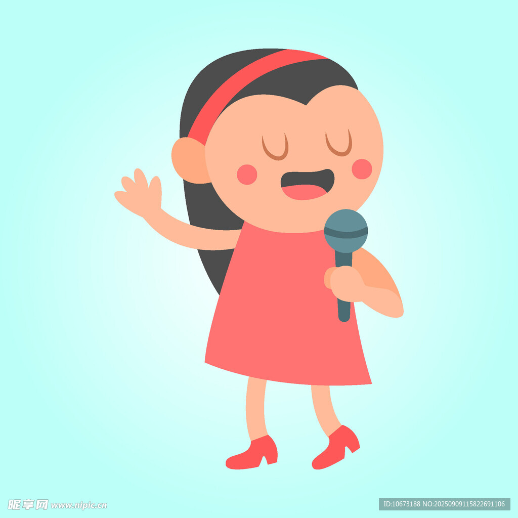 紅衣女孩手持話筒開心演唱