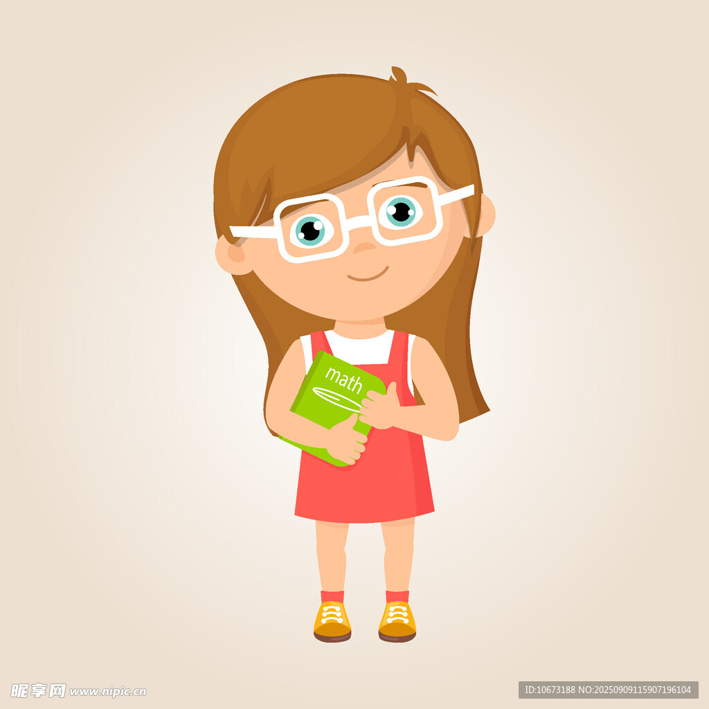 戴眼鏡抱書的紅衣小女孩