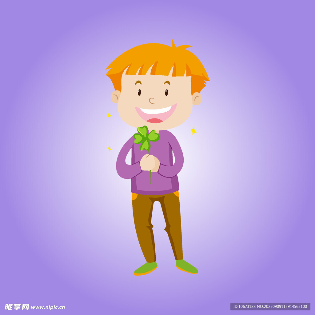 手持綠植的開心小男孩