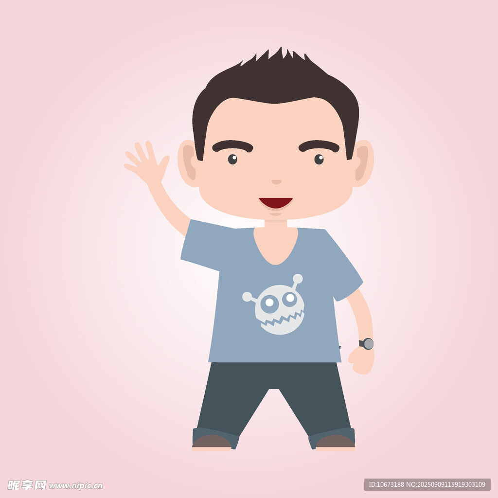 揮手的卡通男孩