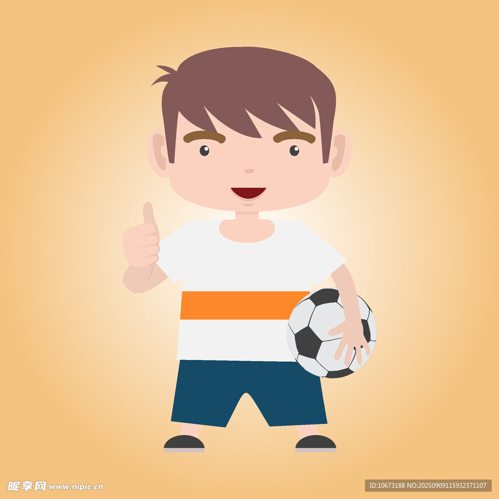 小男孩手持足球豎大拇指