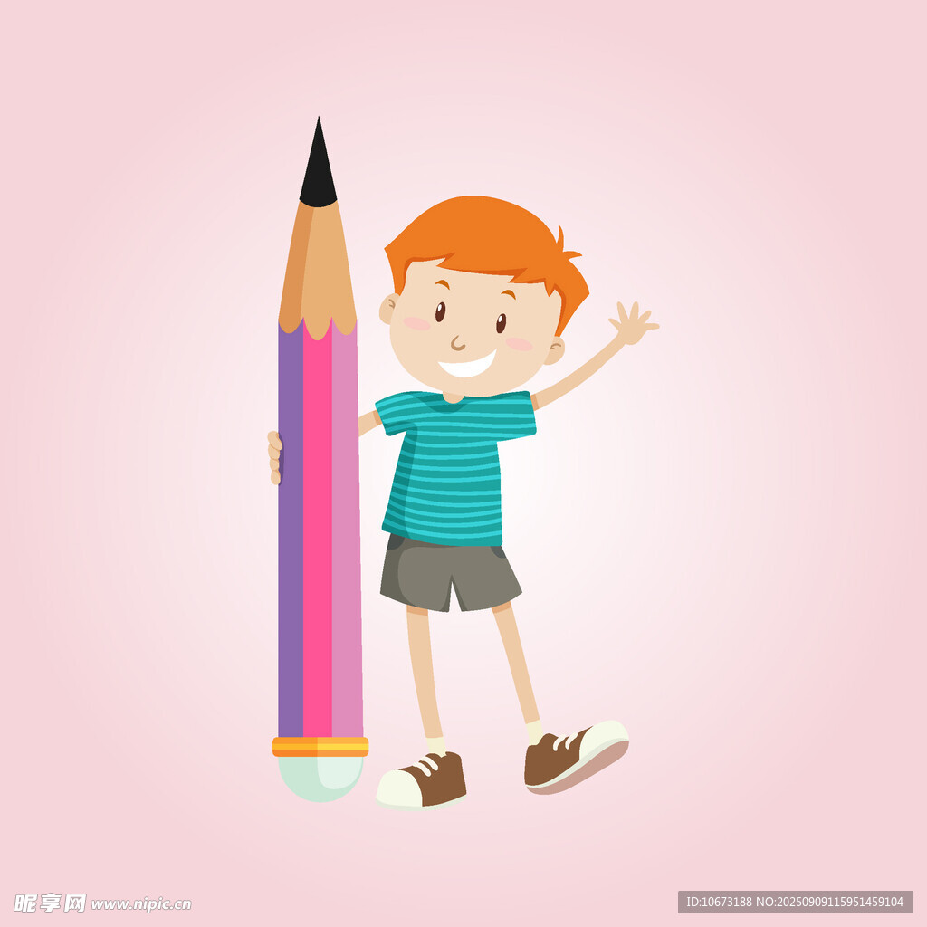 小男孩與巨型彩色鉛筆
