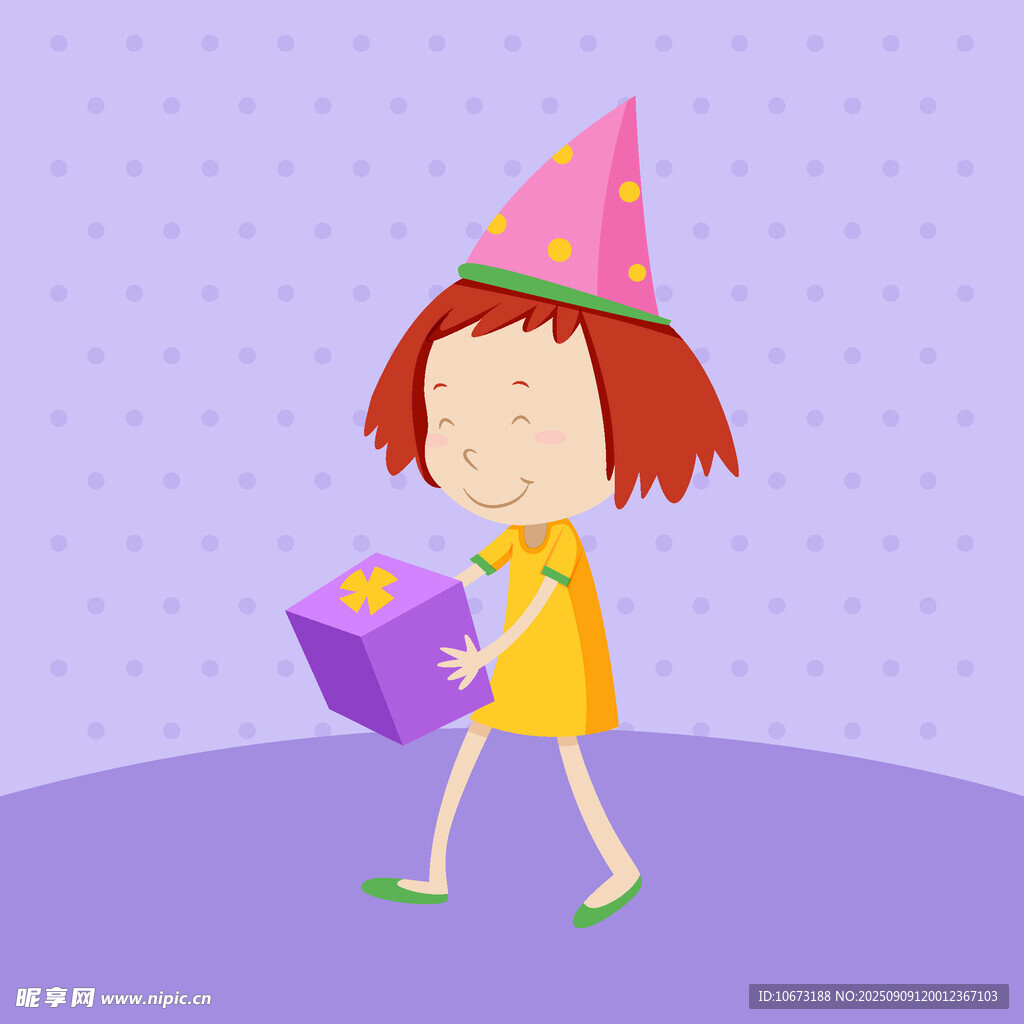 女孩手持禮盒戴生日帽