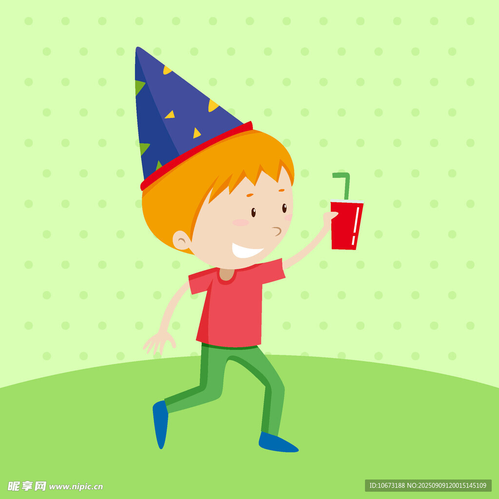 戴帽男孩手持飲料奔跑