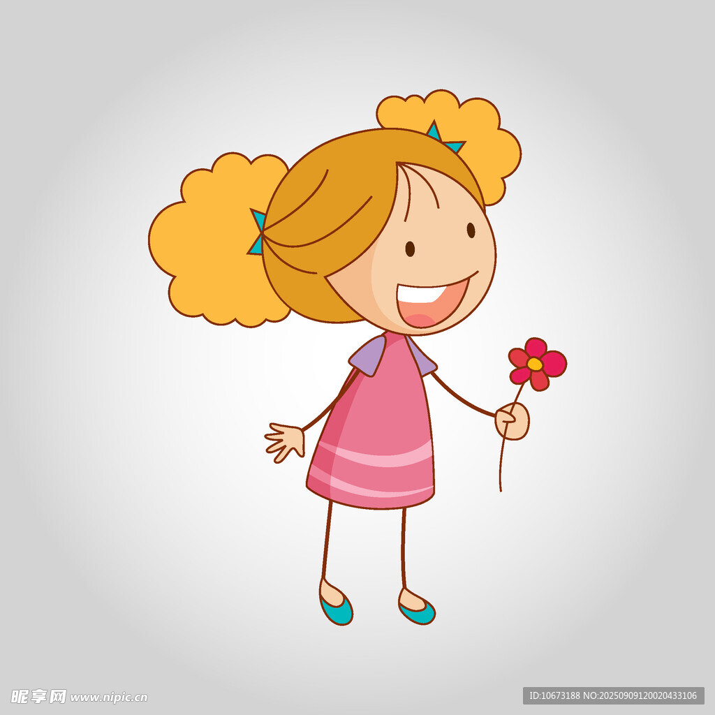 手持紅花的可愛小女孩