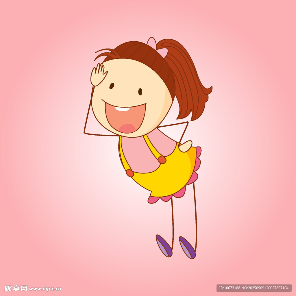 快樂跳舞的卡通小女孩