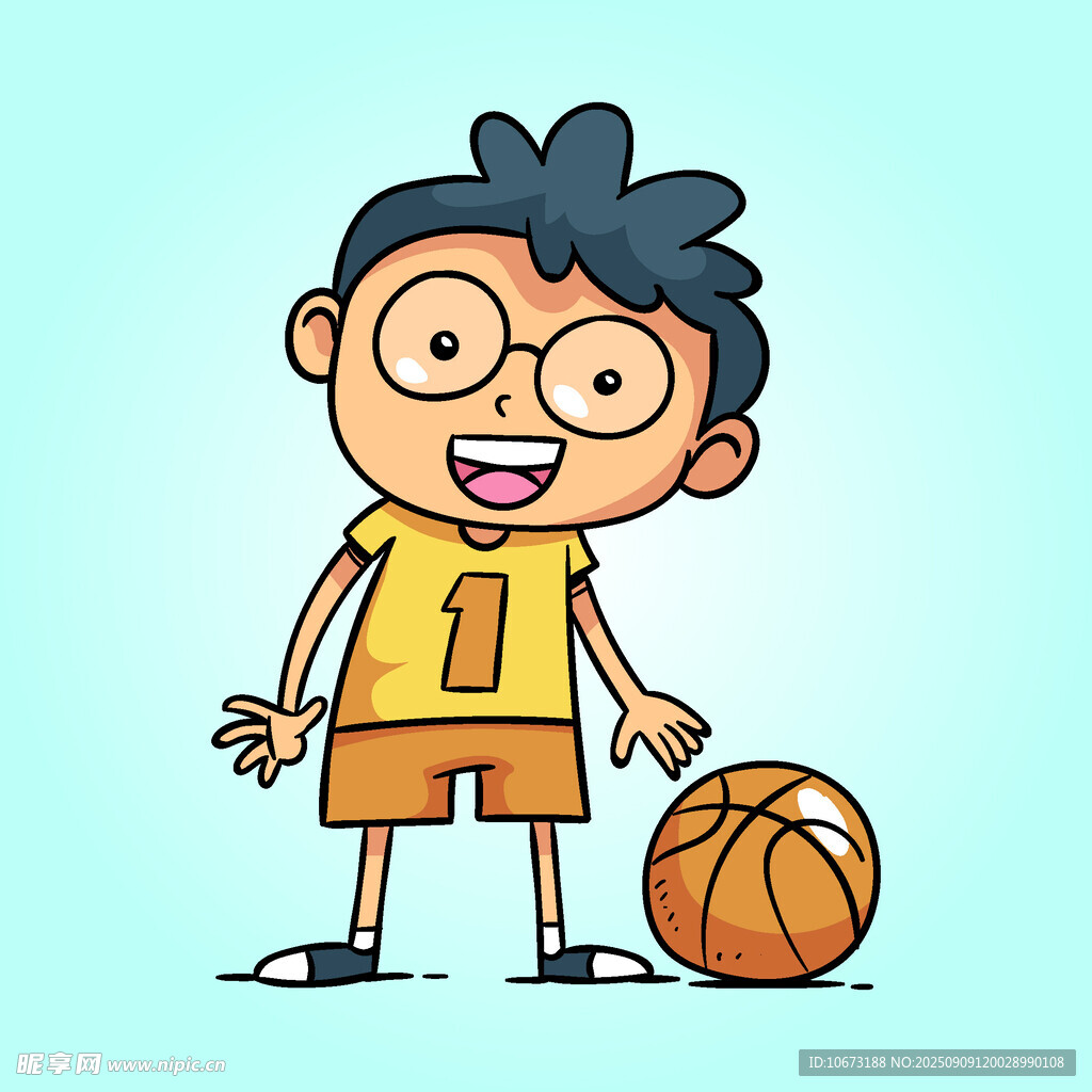 戴眼鏡的籃球小男孩