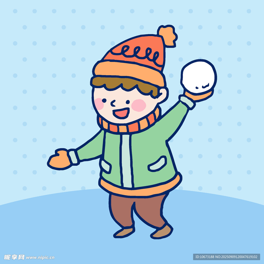冬日男孩開心玩雪球