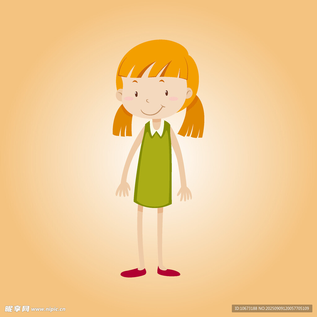 穿綠裙扎雙辮的可愛(ài)女孩