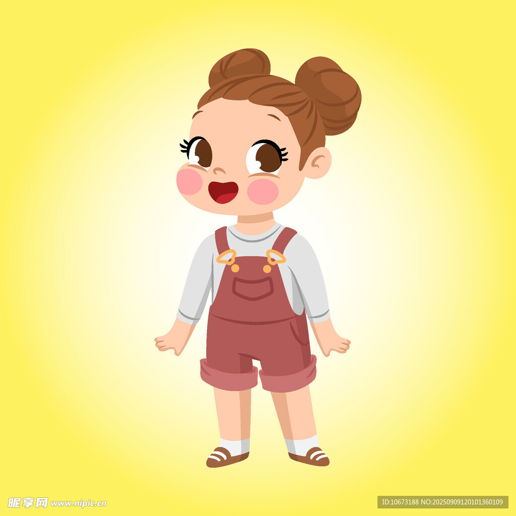 可愛小女孩穿背帶褲形象