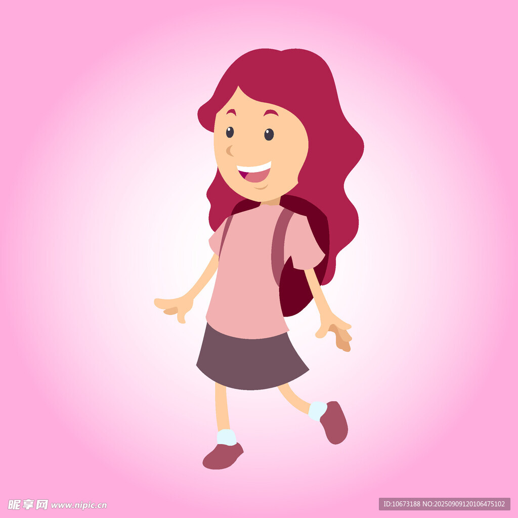 背著書包的快樂女孩