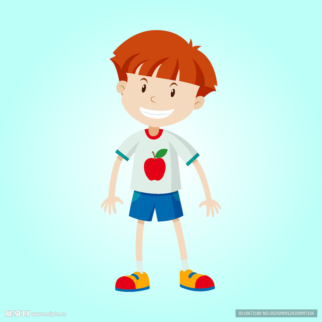 穿蘋果圖案T恤的小男孩