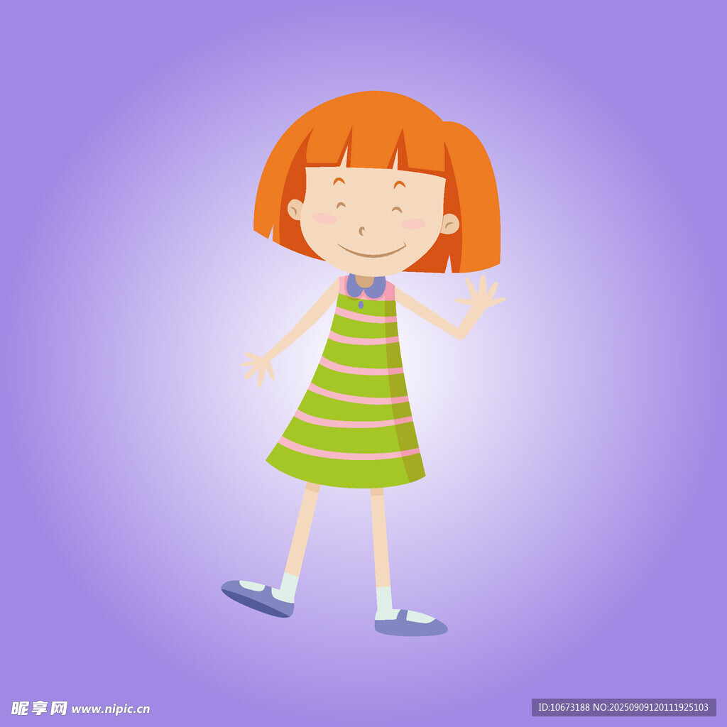可愛(ài)紅發(fā)女孩穿條紋裙
