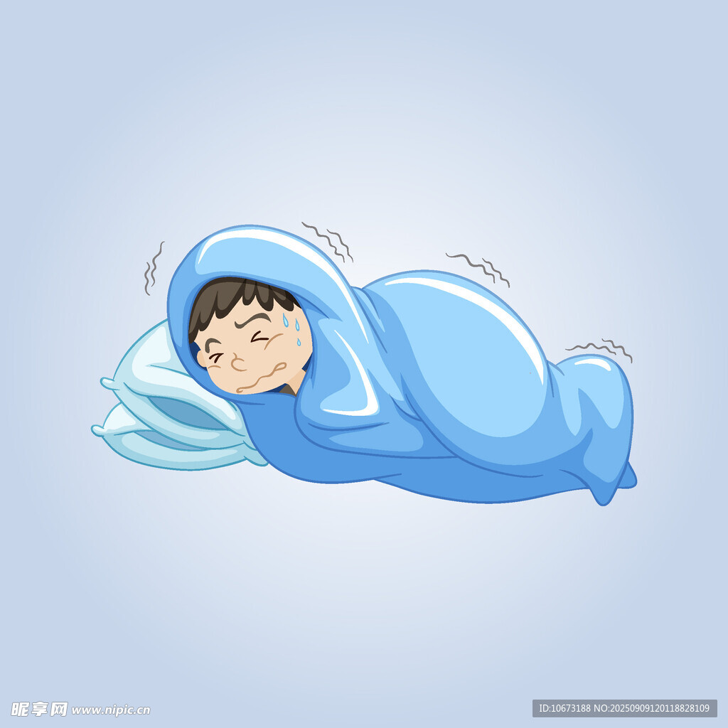 熟睡的小孩蓋著藍色被子
