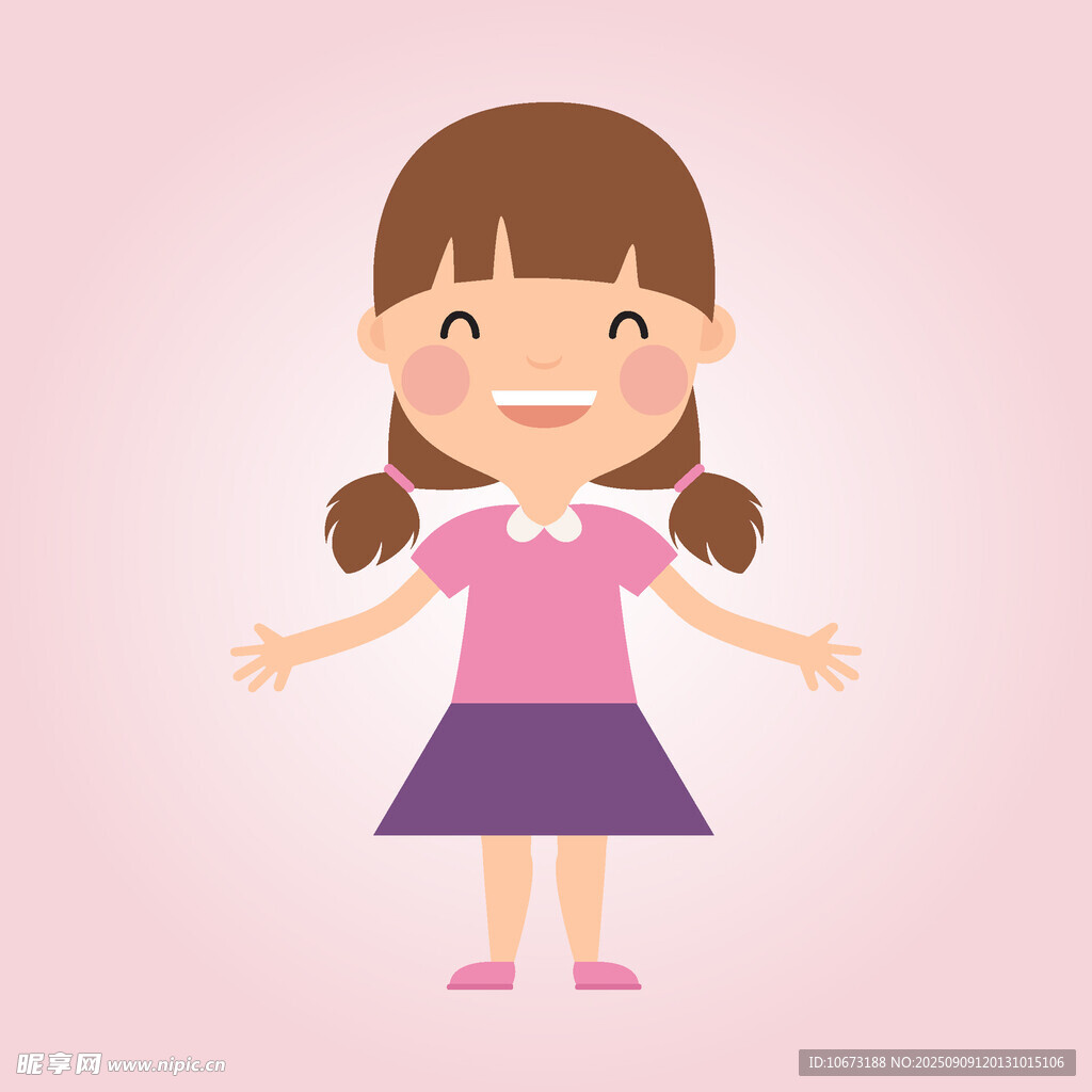可愛扎辮小女孩開心站立