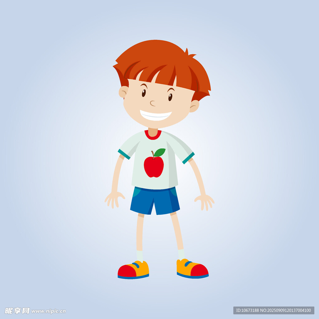 穿蘋果圖案衣的快樂男孩