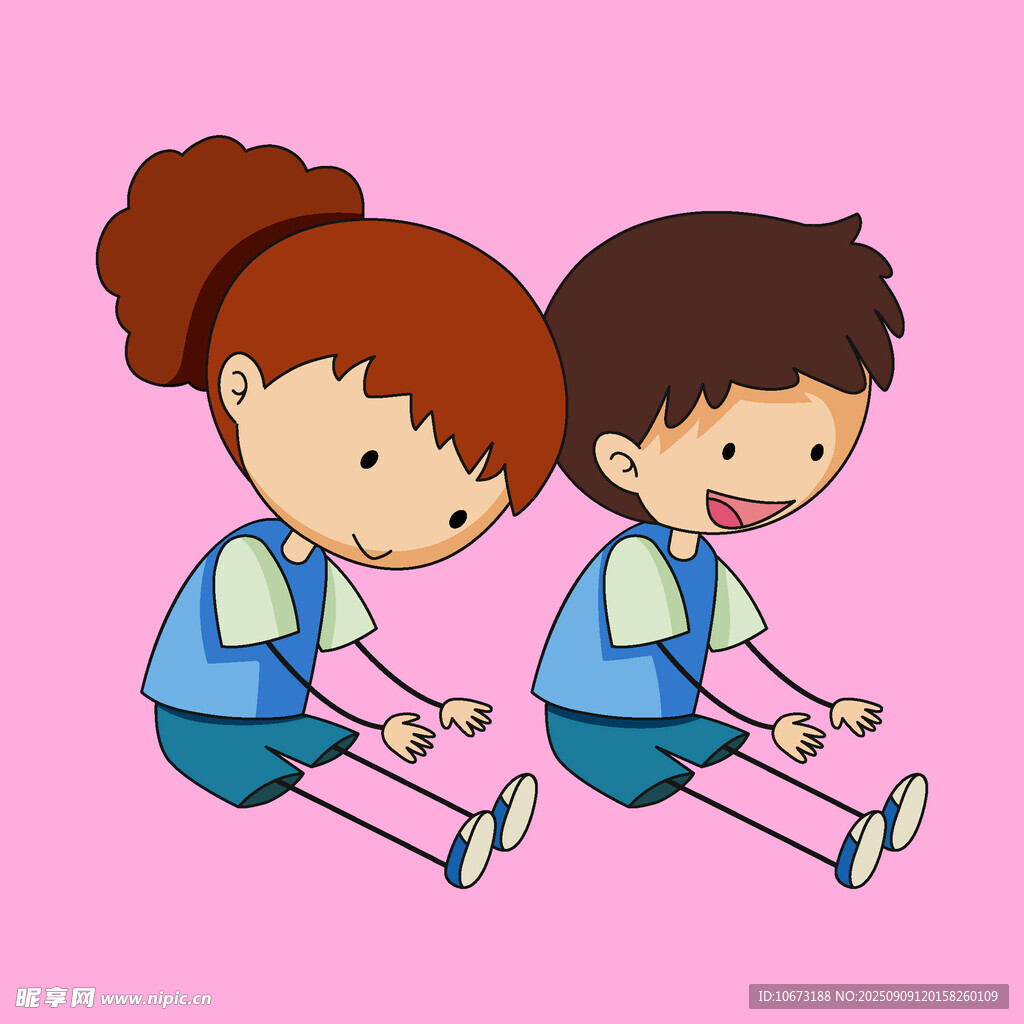 兩個(gè)孩子坐著的可愛插畫