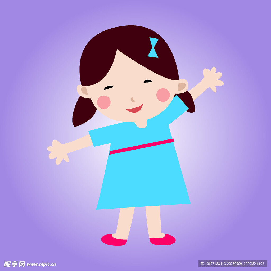 穿藍(lán)裙的快樂小女孩