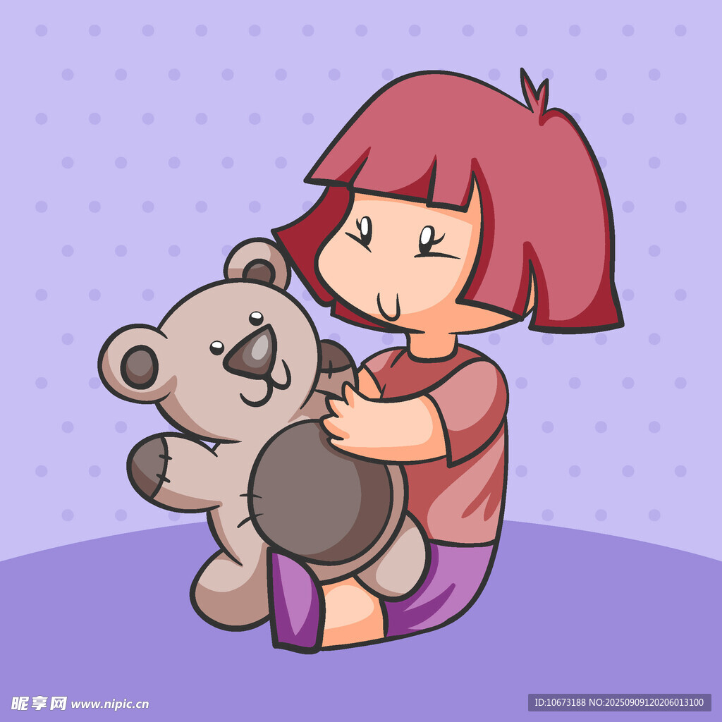 抱著小熊玩偶的可愛女孩