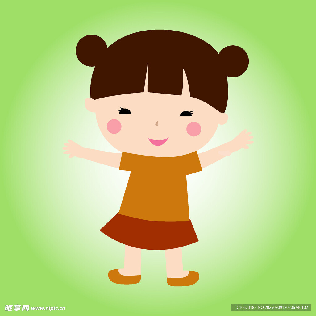 可愛扎辮小女孩張開雙臂