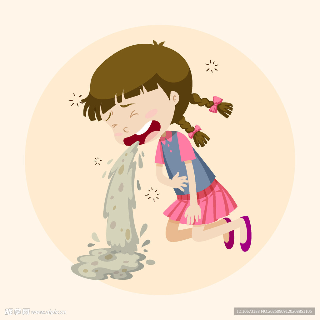 女孩跪地大口嘔吐畫面