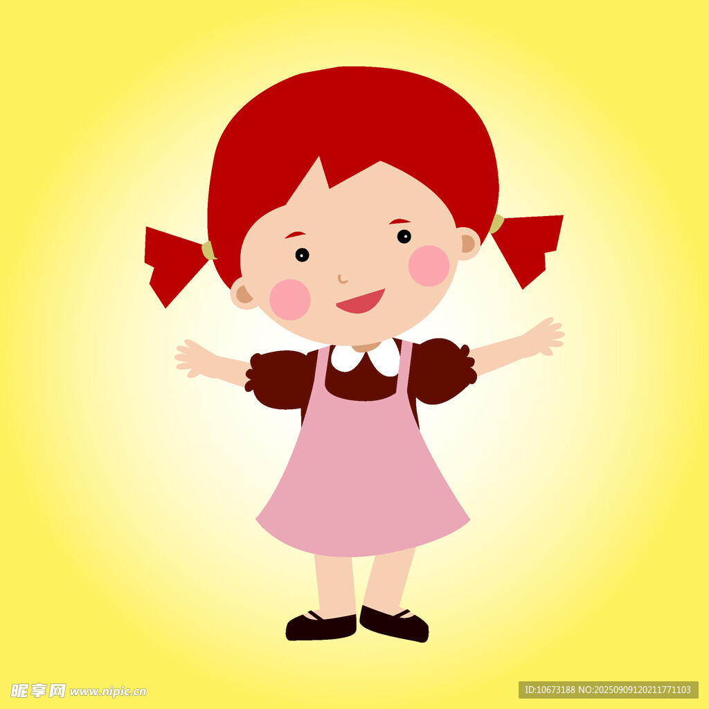 可愛扎辮小女孩張開雙臂