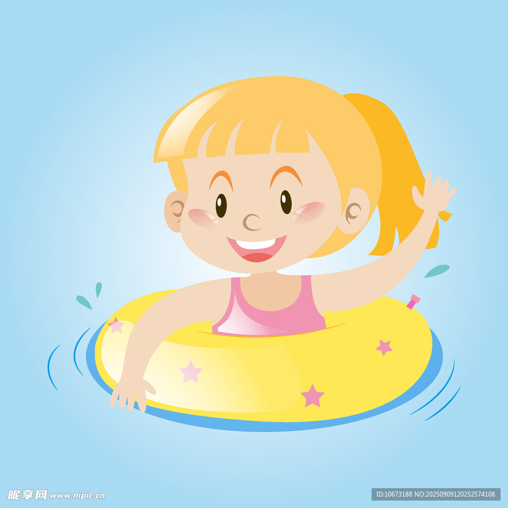 小女孩快樂地在水中漂浮