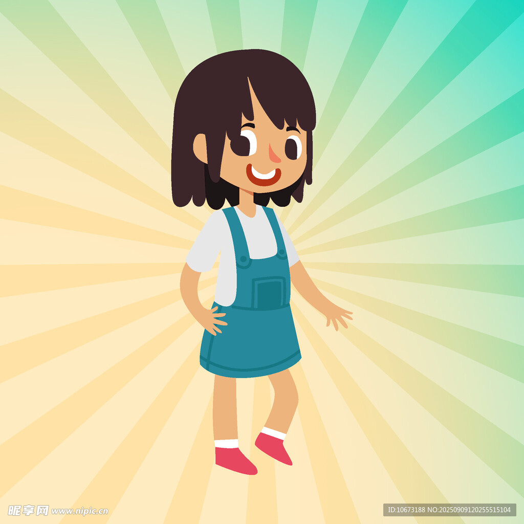 可愛女孩穿著背帶裙微笑