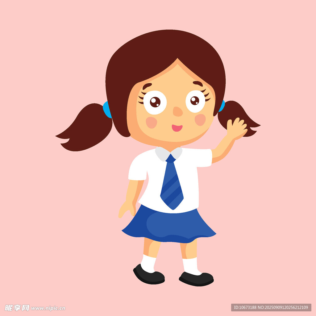 可愛扎辮女學(xué)生揮手