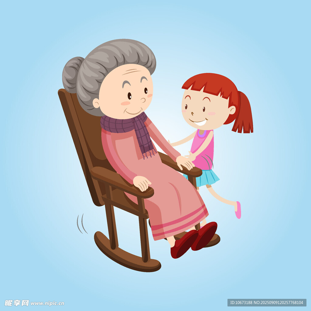 小女孩陪伴搖椅上的老奶奶