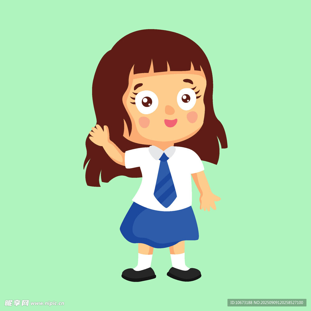 穿校服揮手的可愛(ài)小女孩
