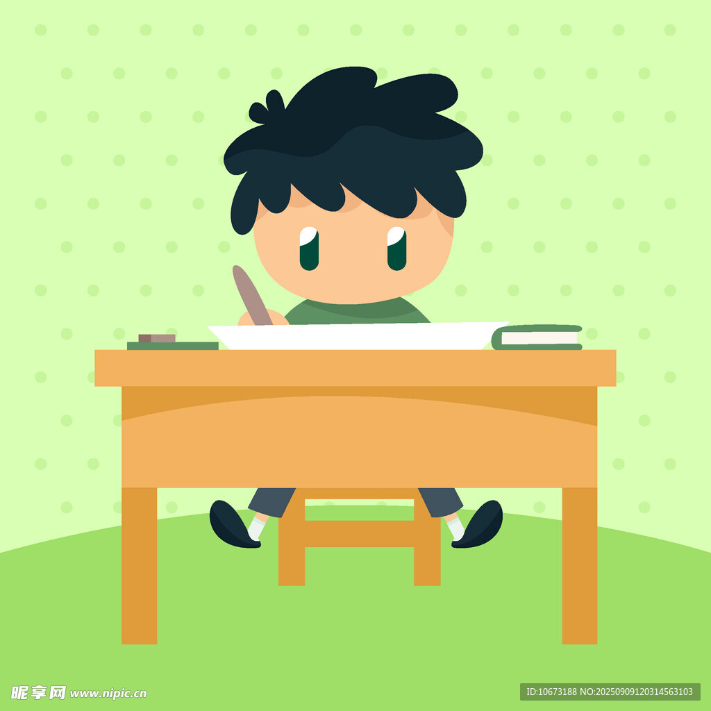 小男孩專注伏案寫作業(yè)